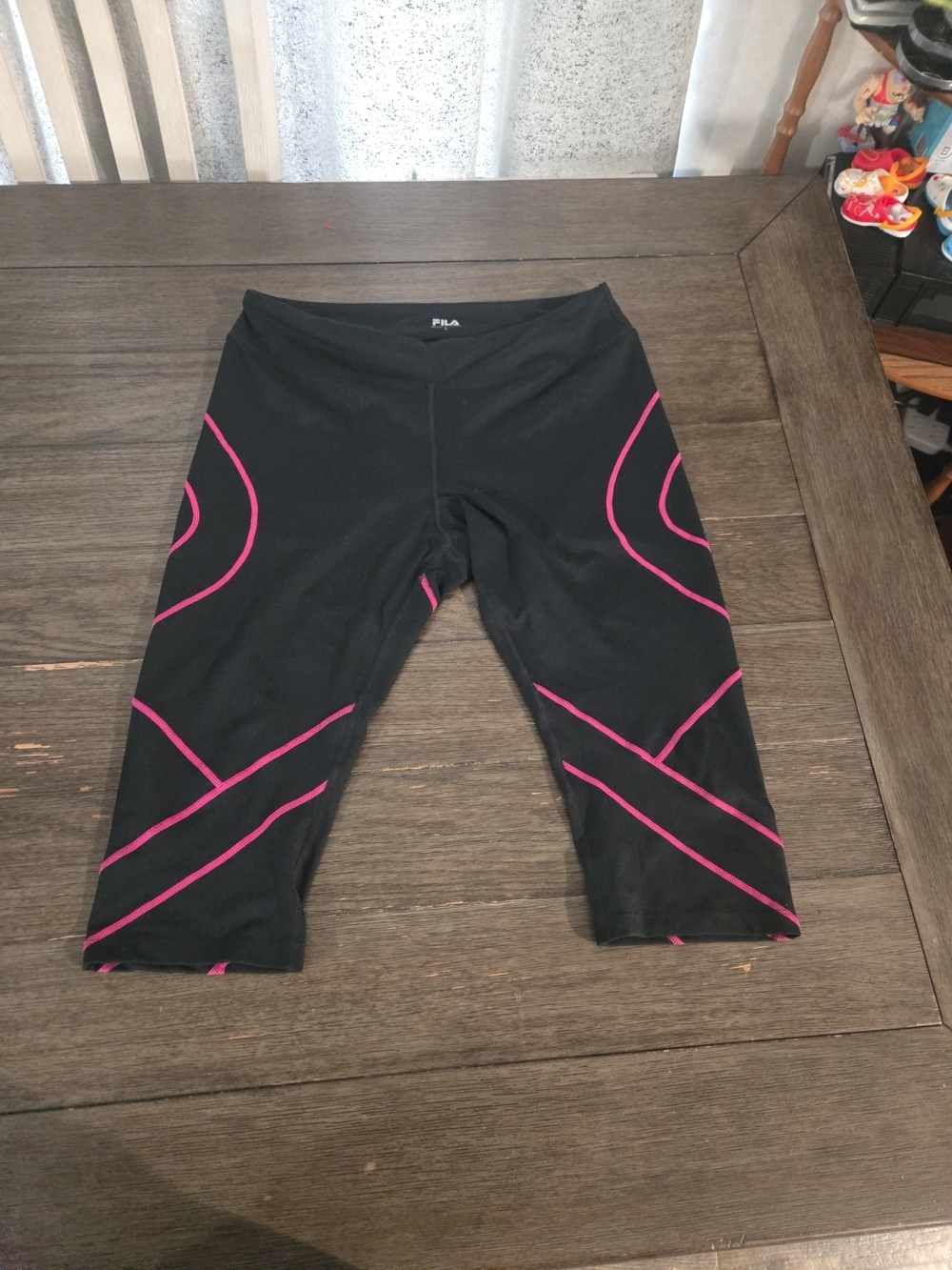 FILA Black Capri Leggings with Pink Trim